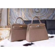 Hermes Kelly 25cm Epsom Calfskin Bag Handstitched Palladium Hardware, Etoupe CK18 RS03907