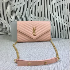 YSL Envelope Chain Bag Caviar Leather Pink 23cm