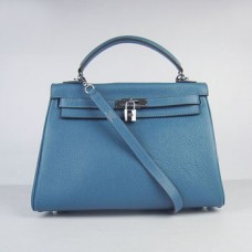 Hermes Kelly 32cm Togo Leather handbag blue/silver Hermes Kelly 32cm Togo Leather handbag blue/silver