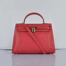 Hermes Kelly 32cm Ostrich Vein 6108 Red Golden