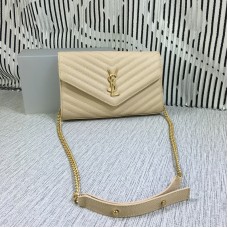 YSL Envelope Chain Bag Caviar Leather Apricot 23cm