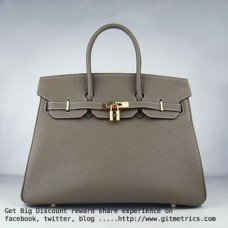 Hermes Birkin 35cm cattle skin vein Handbags dark khaki golden