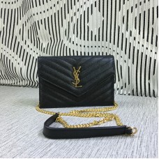 YSL Small Envelope Chain Bag Caviar Leather Black 19cm