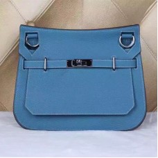 Hermes Jypsiere 28cm Crossbody Bag Blue Silver