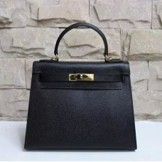 Hermes Kelly 28cm Epsom Leather Handbag Black Gold
