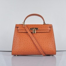 Hermes Kelly 32cm Ostrich Vein 6108 Orange Golden